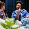 Chimamanda Ngozi Adichie speaks on stage at Lenoir-Rhyne University